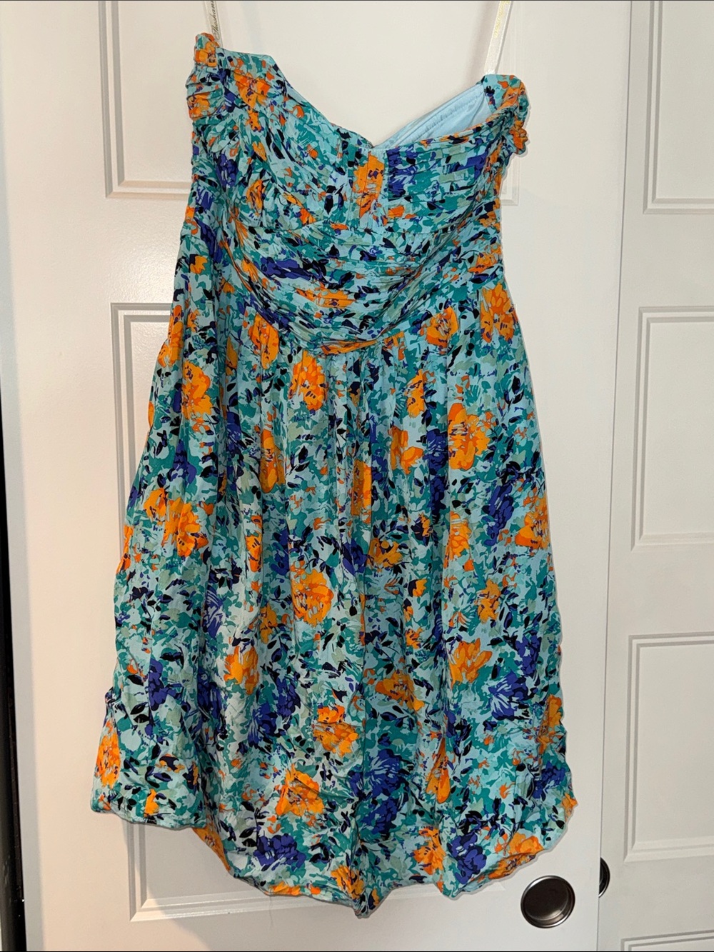 Shoshanna Aqua Floral Sundress with Orange & Royal Blue Blooms